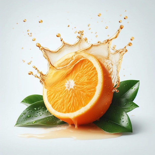 Orange with sliced and green leaves isolated Ai generative