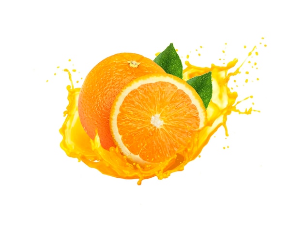 Orange with splash isolated on white backgroundorange Juice photo retouching