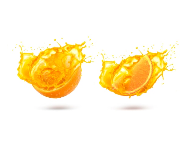 Orange with splashes isolated on white background