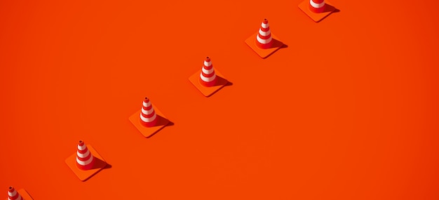 Orange with white stripes traffic cone on orange background