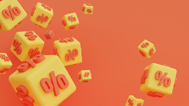 Orange and yellow cute cubes 3d render for your sale funny background