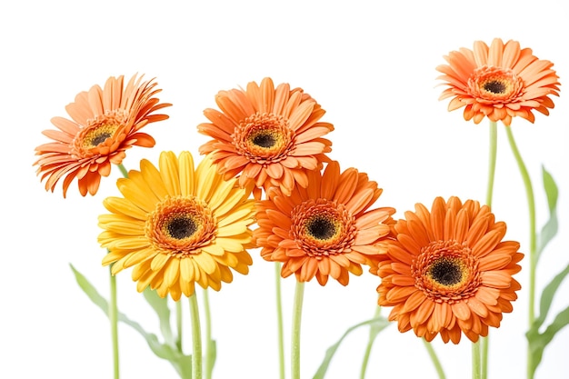 Orange and Yellow Gerbera Daisies on White Background