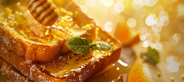 Orange Zest French Toast with Honey and Mint French toast filled with orange zest