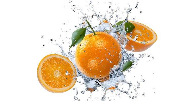 Orange in a zesty splash isolated on white background illustration