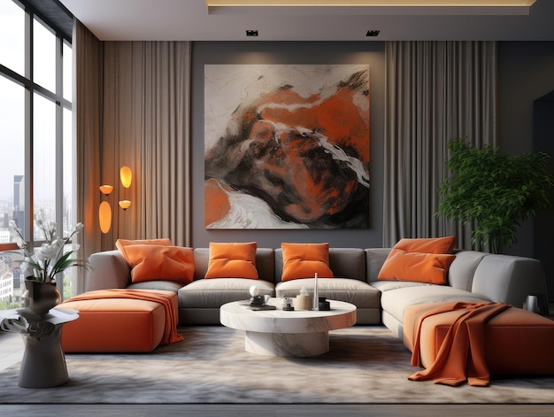 An orangecolored living room design