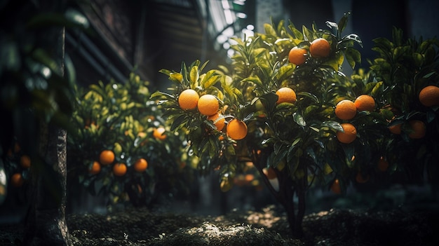 Oranges on the tree in the gardengenerative ai