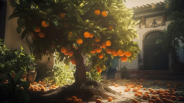 Oranges on the tree in the gardengenerative ai