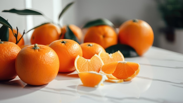 Oranges on white table