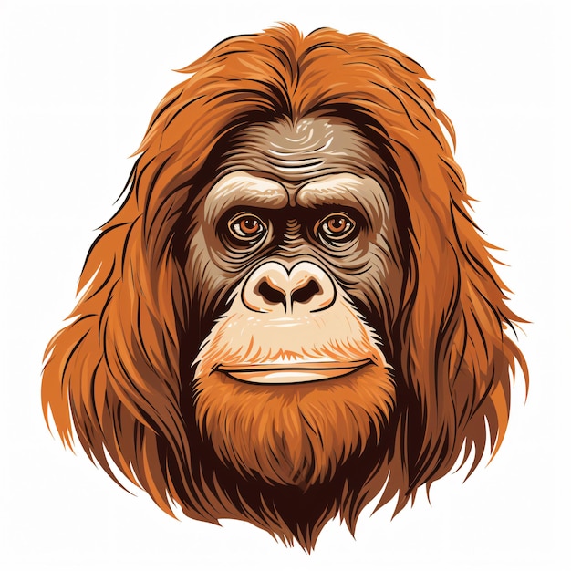 Orangutan Portrait Clipart Isolated on White Background