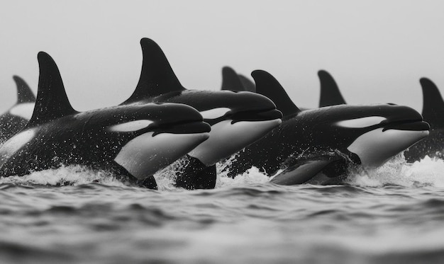 Photo orcas leap from the ocean