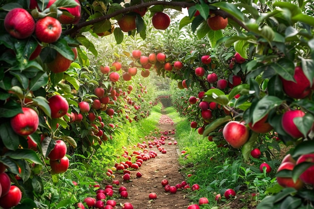 Photo orchard filled with ripe and ready fruit