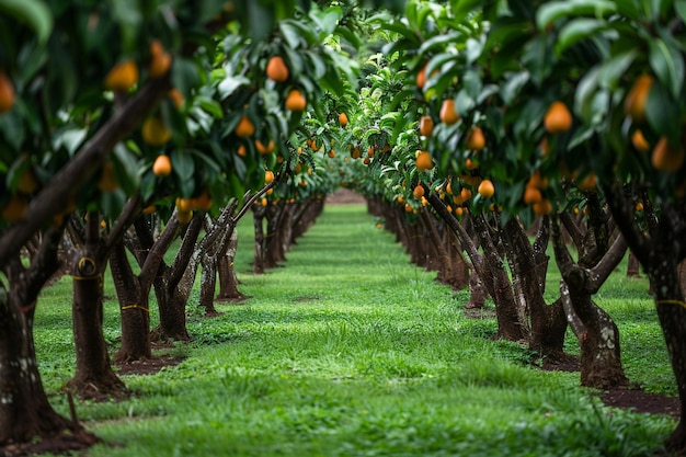 Orchard filled with ripe and ready fruit