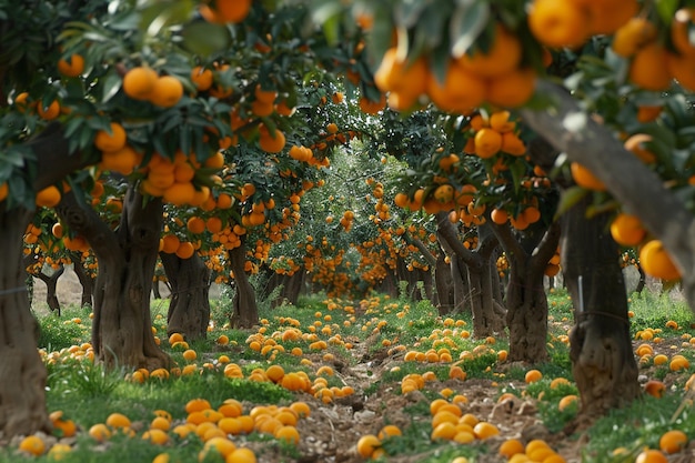 Orchard filled with ripe and ready fruit