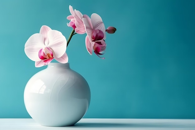 Orchid flower in a round vase Neural network AI generated