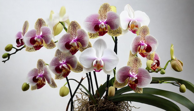 Orchid flowers in various stages of blooming