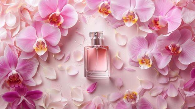 Orchid Perfume Bottle on a Pink Background