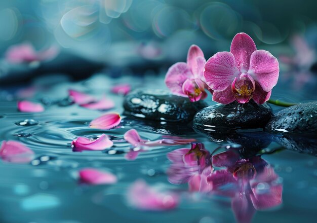 Photo orchid and stones in water