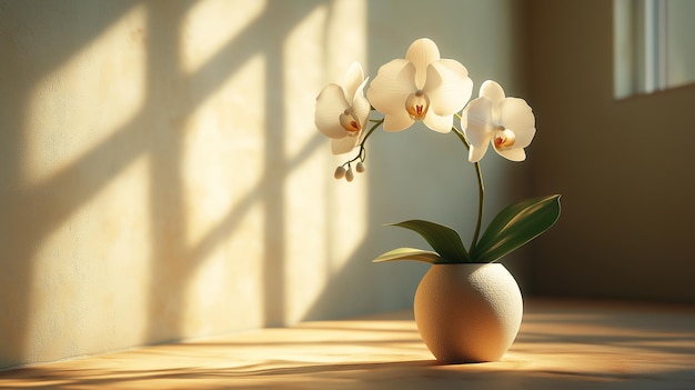 Orchid with large leaves beautiful background studio photograph