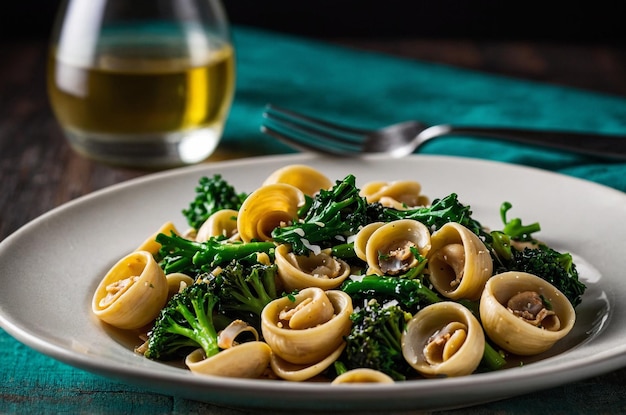 Photo orecchiette pasta with broccoli rabe and garl