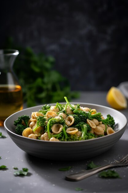 Orecchiette pasta with Broccoli Rabe on the plate on the table