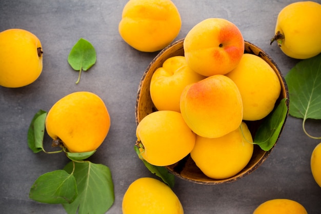 Organic apricots with leaves