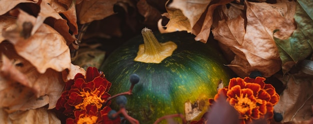 Organic autumn decor harvest of fresh vegetables and leaves in an old wooden box on a background of boards Free space top view