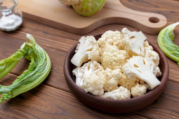 Organic cauliflower on wood