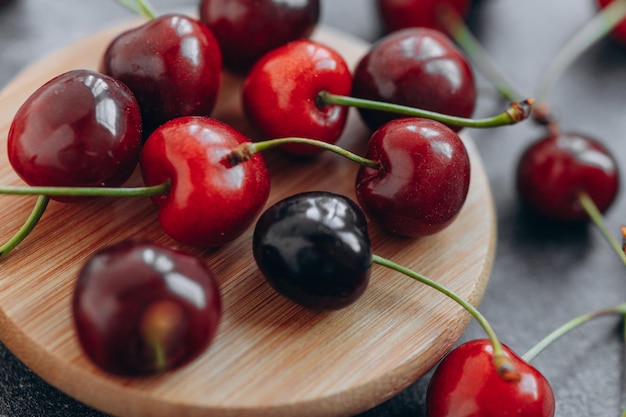 Organic cherry farm fresh fruits on farmer table