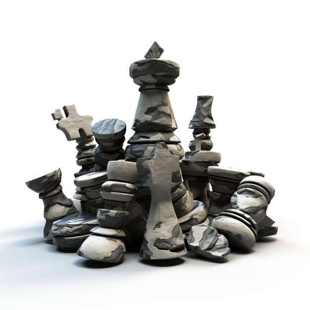 Photo organic chess pieces a stonepunk photobashing artwork