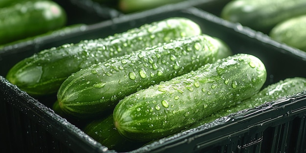 Photo organic cucumbers with fresh rain droplets wallpaper