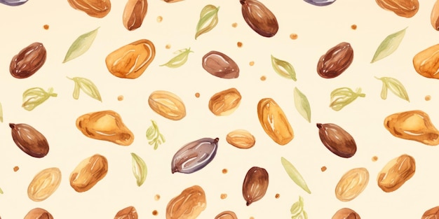 Organic dried date fruit horizontal watercolor illustration