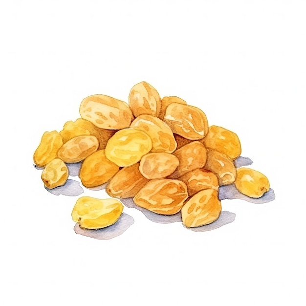 Organic Dried Golden Raisins Berry Square Watercolor Illustration