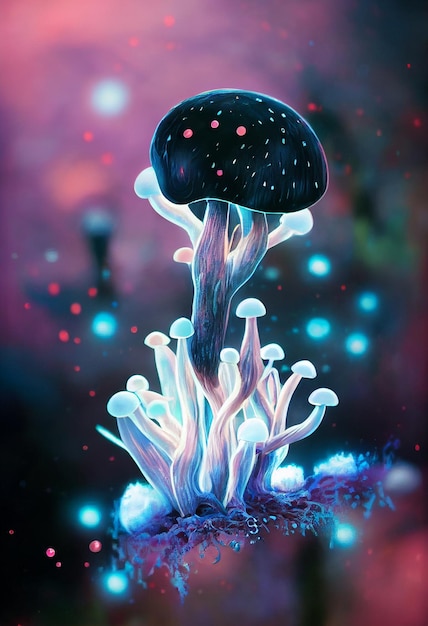 organic explosion mycelial network neon mushroom