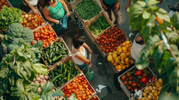 Organic farmers market customers browsing fresh produce