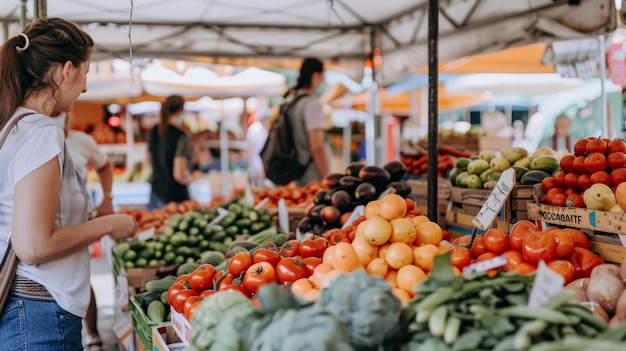 Organic farmers market customers browsing fresh produce