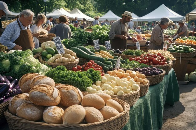 Photo organic farmers market a vibrant farmers market with stalls selling organic produce