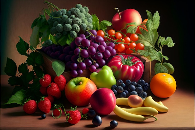 Organic food products ripe vegetables and fruits Tomatoes beans plums pepper raspberries zucchini