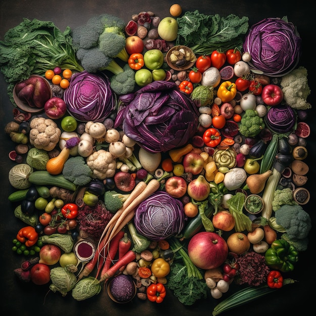 Organic fresh vegetables with black background