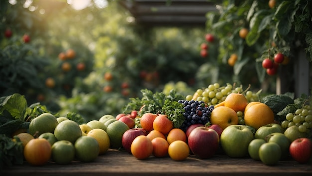 Organic fruit and vegtable garden background Ai Generated