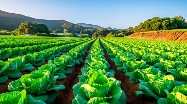 organic green cabbage in a greenhouse agriculture healthy food concept Generative AI