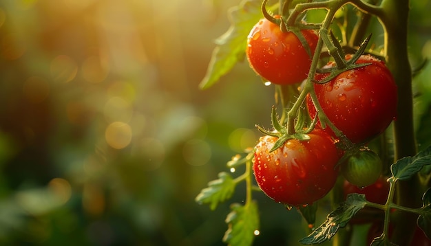 Organic homegrown ripe tomatoes on vine in greenhouse autumn harvest farm fresh vegetables