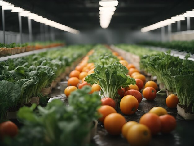 Organic hydroponic vegetable farm in the morning stock photo