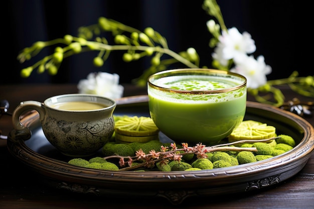 Organic matcha tea in a zen setting