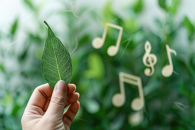 Photo organic music concept with leaf and notes album cover