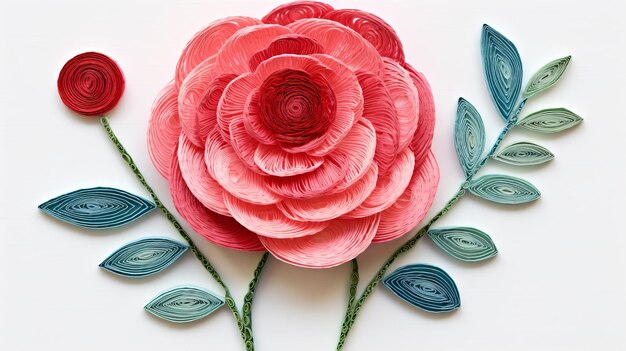 Photo organic natureinspired quilled paper rose embroidery art