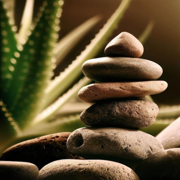 Organic Stability Aloe Vera and Stones in Visual Symbiosis spa