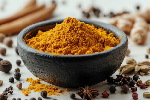 Organic Turmeric Root and Powder on Wooden Spoon Natural and Vibrant Culinary Spice