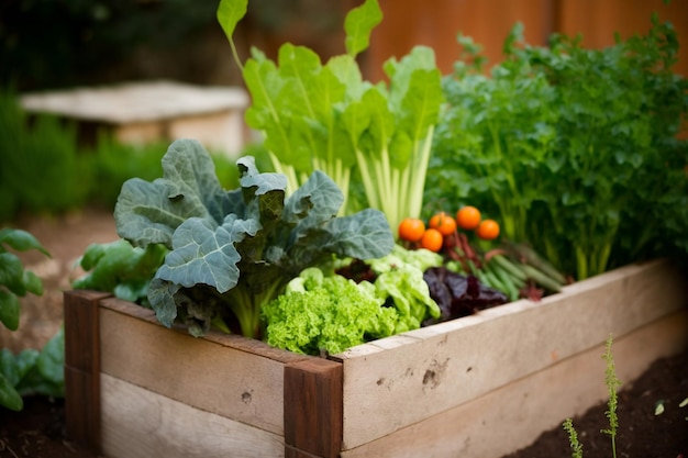 Organic Vegetable Garden with Fresh Produce in Raised Beds Generative Ai