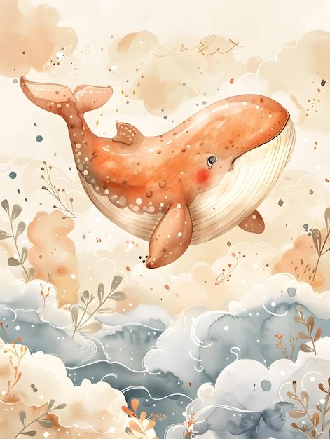 An organism swims in liquid medium in watercolor art