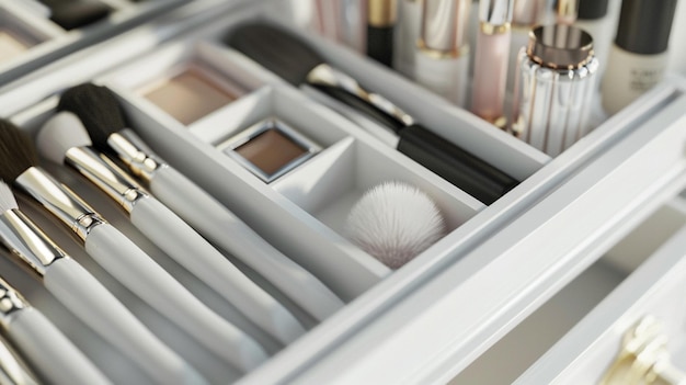 Photo organized beauty tools and cosmetics closeup image